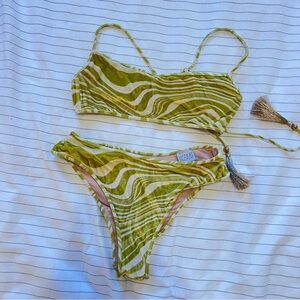 Hanne Bloch High Cut Bikini Set in Green Velvet Swirl Print